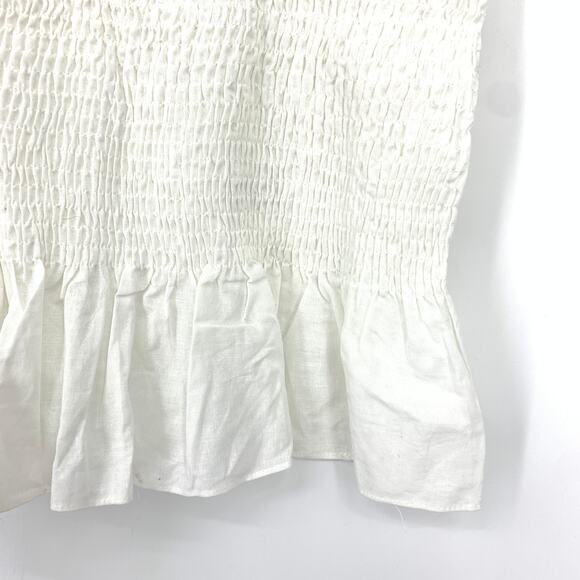 Maeve Anthropologie Linen Blend Smocked Peplum Cami Top Womens Sz Large White - Picture 4 of 7
